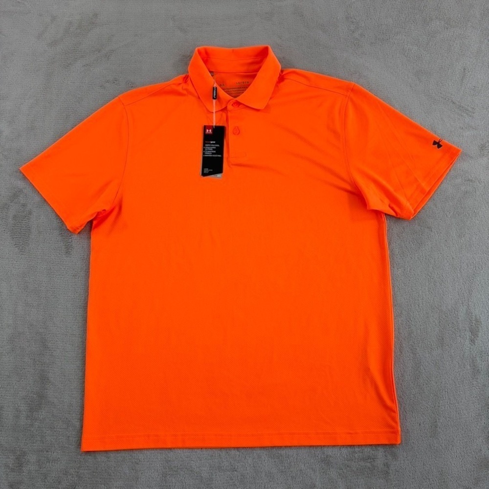 Under Armour Performance HeatGear Polo Golf Shirt in Bright Orange Men Large NWT